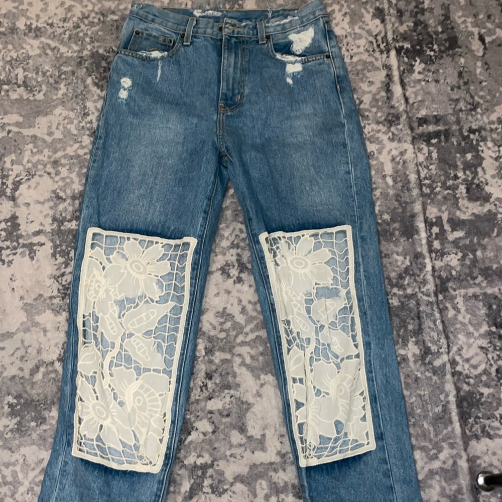White Flowers Jeans